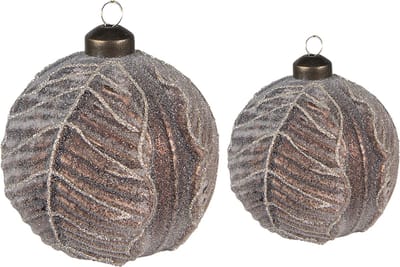 Clayre & Eef Kerstbal Set van 2 Overig Ø 10 / Ø 8 cm Bruin Glas Kerstballen