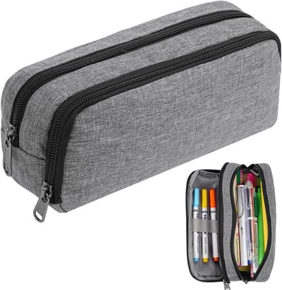 Grote Capaciteit Etui - Pennenzak met 2 Vakken en Elastische Lussen - Oxford Stoffen Schrijfwaren Organizer voor Jongens en Meisjes - Schoolspullen Bureau Organizer - Grijs