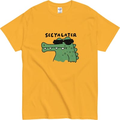 T-shirt met Krokodil - Grappig Cartoon Design - Tekst: See Ya Later - Dames en Heren - Geel - XL