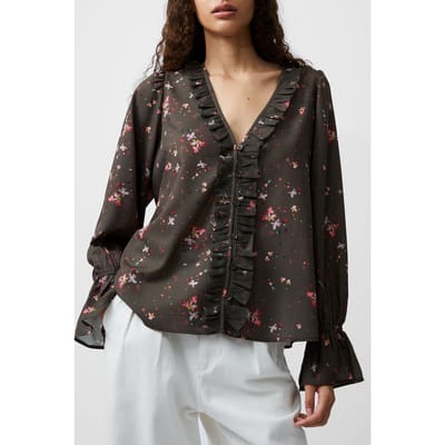 French Connection Carina Abeny Crepe Top Olive Night Multi Size: S | Blouses Outlet | Dames | Groen