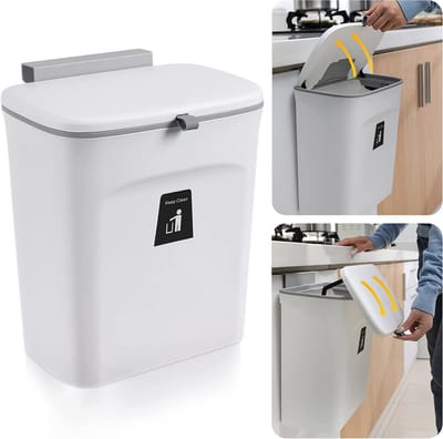 Vuilnisbak met deksel 9 L keukenafvalbak kleine hangende afvalverzamelaar wandgemonteerde kunststof compostbak geurdichte afvalbak deur om op te hangen voor camper keukenkast (wit)