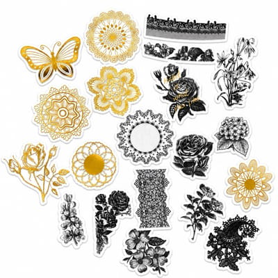 Jumada's Washi Stickers - 60 Stuks - Geschikt voor Bullet Journal en Scrapbook - Bloemen - Zwart en Goud