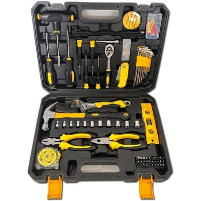 Complete Gereedschapskist voor Huis & Auto Reparatie - Duurzaam Koolstofstalen Handgereedschap voor Auto's, Motorfietsen, Fietsen - Inclusief Stevige Opbergkoffer 98pcs