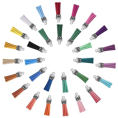 200 stuks Acryl Sleutelhanger Leeg Set Gepolijste Randen Metalen DIY Sleutelhanger Leegtes met Gekleurde Kwastjes Oogschroeven Zilver zilver