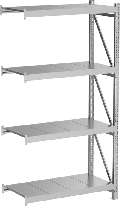 Povag Aanbouwmodel stellingkast - 200x100x50 cm - 4 legniveaus - 300 kg per legniveau - Gegalvaniseerd staal