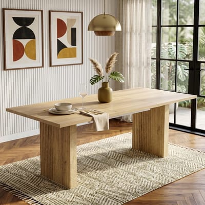 HAUSS SPOLE Eettafel - Uitschuifbaar Van 140 Tot 200 Cm - Voor 6 Tot 8 Personen - Rechthoekig MDF - 140 200x90 Cm - Eiken