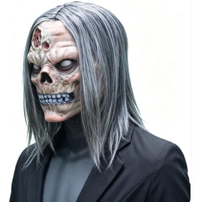 Horror zombie masker latex volle gezicht hoofddeksel feestmasker One size fits all adults grijs