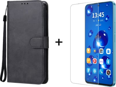 Hoesje geschikt voor de Nothing Phone 2a / Nothing Phone 2a Plus - zwart book case agenda hoesje + Glas screenprotector