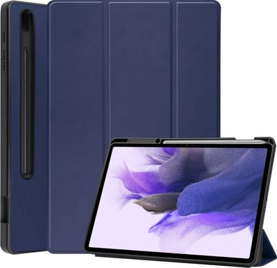 Hoes - Geschikt voor Samsung Galaxy Tab S7 FE - Dun & Stevig - Trifold Bookcase - Hard Cover Case - Met Uitsparing Geschikt voor S Pen - Hardcover Book - Tablet Hoesje - Donkerblauw