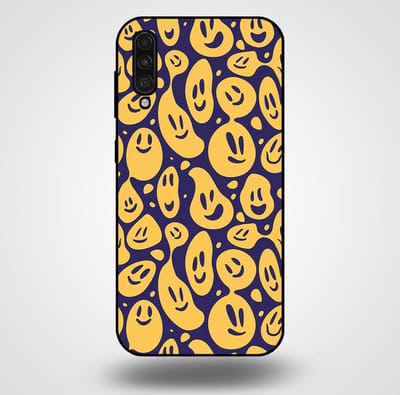 Smartphonica Telefoonhoesje voor Samsung Galaxy A50s met smiley opdruk - TPU backcover case emoji design - Paars Geel geschikt voor Samsung Galaxy A50s