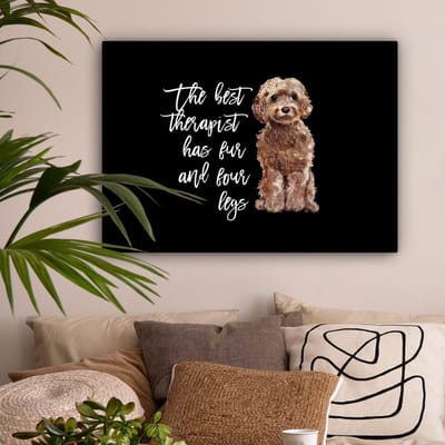 Canvas Schilderij Quotes - Honden - The best therapist has fur and four legs - 80x60 cm - Wanddecoratie