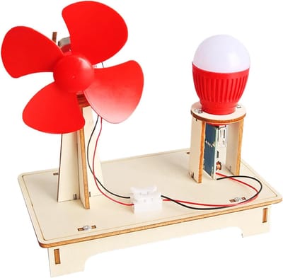 Houten Windturbine - Bouwset Educatief - Wetenschappelijk Experiment - Praktisch Leren - 21 cm - Houtkleur