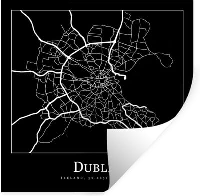 Muurstickers - Sticker Folie - Stadskaart - Dublin - Kaart - Plattegrond - 100x100 cm - Plakfolie - Muurstickers Kinderkamer - Zelfklevend Behang XXL - Zelfklevend behangpapier - Stickerfolie