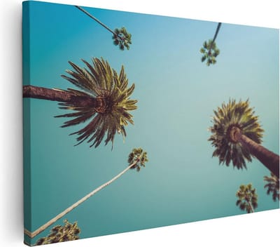 Artaza Canvas Schilderij Palmboom Vintage - 30x20 cm - Klein - Muurdecoratie Zee - Wanddecoratie Zonsondergang - Kamer Accessoires Strand