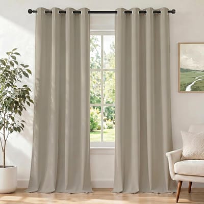 Gordijnen Kant En Klaar Set Van 2, 140x145cm, Gordijnen Verduisterend Met Ringen, Thermische Gordijn, Verduisteringsgordijn, Thermogordijnen, Deurgordijn Voor Slaapkamer Woonkamer, Beige