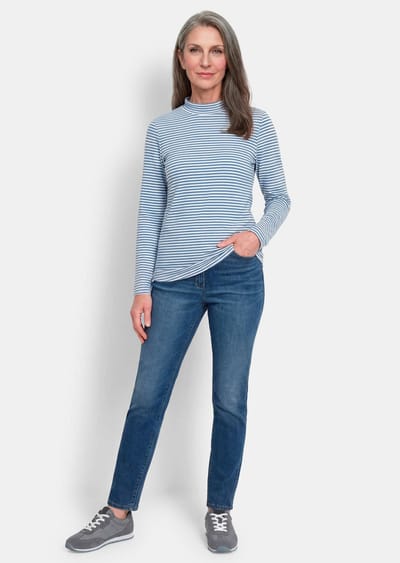 Shirt met lange mouwen, strepen en opstaande kraag - blauw / gebroken wit / gestreept - Gr. 19 van Goldner Fashion