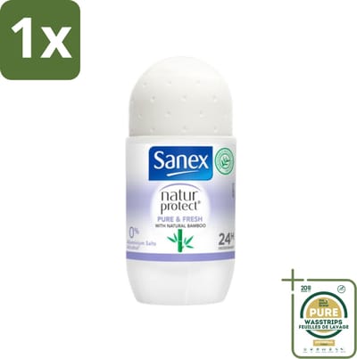 1 x Sanex Natur Protect - Deodorant Roller - Puur & Fris - Met Nattuurlijke Bamboo - 50 ml- Natuurlijke Deodorant - Bamboe Deodorant - Fris Gevoel - Vochtabsorberend - Aluminiumvrij