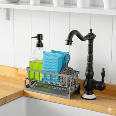 INDECOR Gootsteen Organizer - Sponshouder - Vaatdoekhouder - Afwasborstelhouder - Keuken Organizer - Aanrecht Organizer - Antraciet