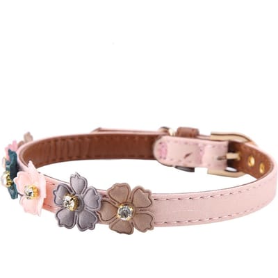 Fleur avec Diamant Collier pour Chat Chien Animal de Compagnie Réglable Cuir PU Nœud Papillon pour Chien (Rose 1.3 * 34cm ) brown