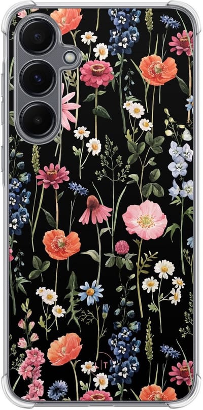 Shockproof hoesje - Geschikt voor Samsung Galaxy A15 - Dark flowers - Extra sterke case - TPU/polycarbonaat - Bloemen - Multi, Transparant