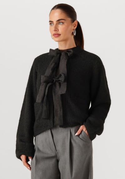 Object Objsaggia L/s Lo Knit Bow Cardigan Div Truien & vesten Dames - Sweater - Hoodie - Vest- Zwart - Maat M