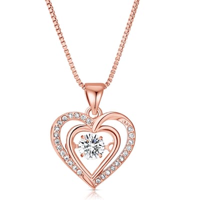 Juwelium Rose Gold Hart Ketting Verstelbaar 40 tot 45 cm met Zirkonia Kristallen in Luxe Houten doos met LED Verlichting en Pluche Teddybeer van 22 cm met "I Love You" Tekst – Perfect Cadeau voor Vrouw, Vriendin, Moeder, Dochter