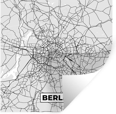 Muurstickers - Sticker Folie - Berlin - Kaart - Duitsland - Plattegrond - Stadskaart - 100x100 cm - Plakfolie - Muurstickers Kinderkamer - Zelfklevend Behang XXL - Zelfklevend behangpapier - Stickerfolie