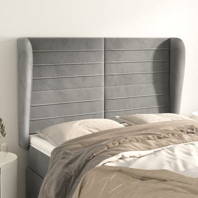 vidaXL - Hoofdbord - met - randen - 147x23x118/128 - cm - fluweel - lichtgrijs