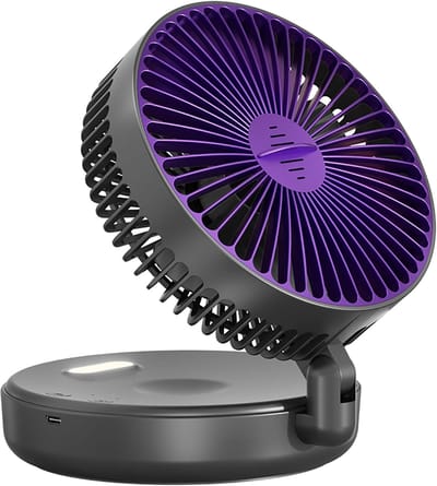 Opvouwbare mini-ventilator met nachtlampje, ultrastille oplaadbare tafelventilator, krachtige luchtstroom, draagbare persoonlijke ventilator met 5 snelheden voor slaapkamer en thuiskantoor
