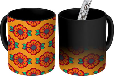 Magische Mok - Foto op Warmte Mokken - Koffiemok - Design - Retro - Rozen - Oranje - Magic Mok - Beker - 350 ML - Theemok