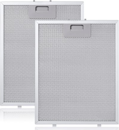 Vervangende metalen vetfilters voor afzuigkappen, set van 2, 320 x 260 mm, aluminium, ideaal voor vetafvoer en luchtzuivering