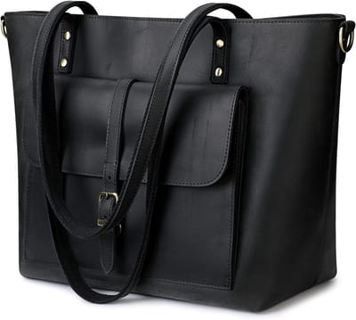 Vintage Lederen Tote Bag voor Vrouwen - Grote Schoudertas, Ideaal voor Werk en Vrije Tijd