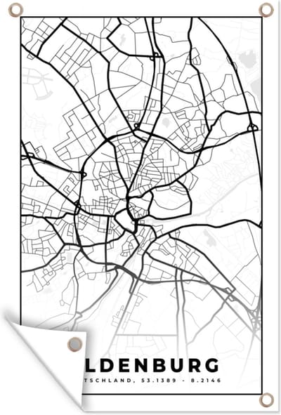 Muurdecoratie Kaart - Plattegrond - Stadskaart - Oldenburg - 120x180 cm - Tuinposter - Tuindoek