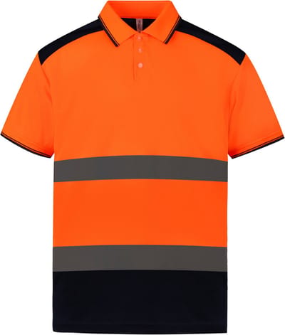Yoko Tweekleurige signalisatiepolo YHVJ220 - Hi Vis Orange / Navy - S