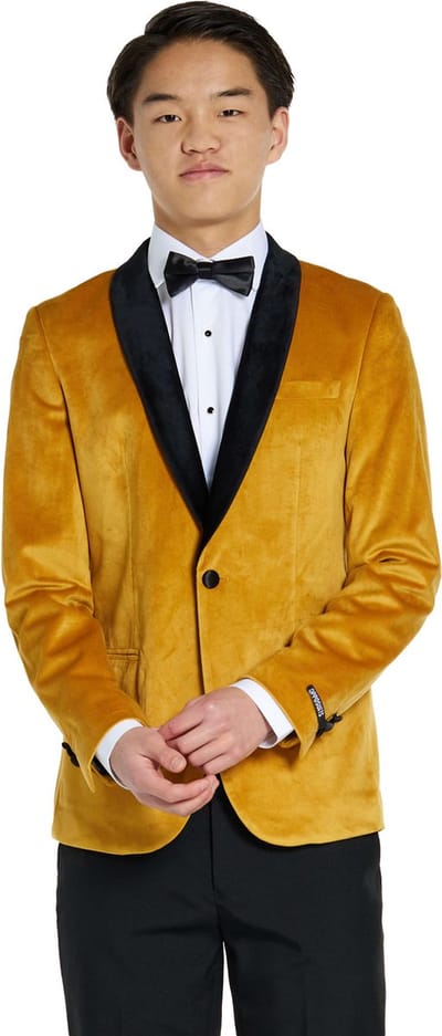 OppoSuits Deluxe Tiener Dinner Blazer - Gold - Jongens Blazer - Kerst, Bruiloften en Meer - Goud - Maat: EU 134/140 - 10 Jaar