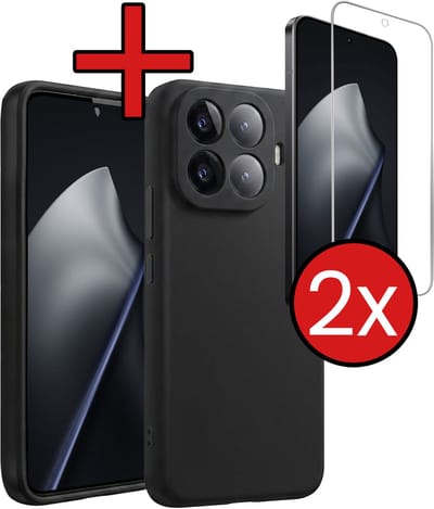 Hoesje - Met 2x Screenprotector - Geschikt voor Xiaomi 15T Pro - Sterk & Shockproof - Telefoon Hoes - Back Cover - Siliconen Case - Telefoonhoes - Zwart