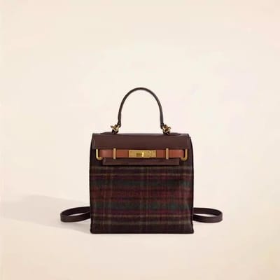 Kleine Schooltas Origineel Ontwerp Herfst en Winter Tas Geruite Textuur Rugzak Draagrugzak black