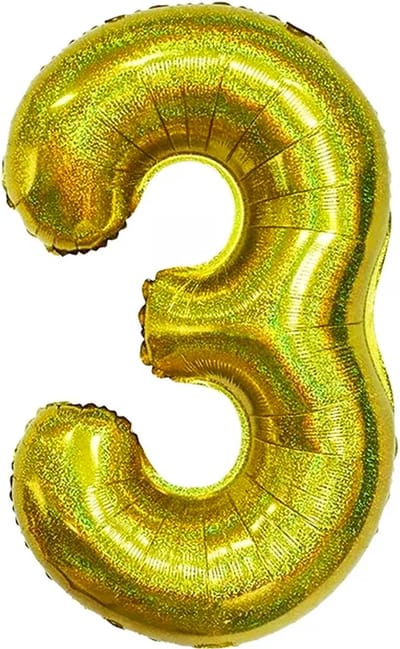 Ballon Cijfer 3 Jaar Goud Helium Ballonnen Verjaardag Versiering Gouden Feest Versiering Met Rietje Glitter - 86Cm