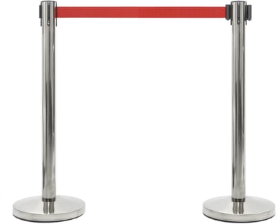 GJ Floors - Set afzetpalen met Trekband | Chroom - Rood - Hoogte: 92 cm - Lengte: 200 cm - Steel diameter: 5,1 cm