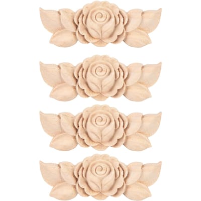 4 Stuks Bloem Gesneden Hoek Onlay Applique Deur Kast Vintage Stijl Meubeldecoratie(D) beige
