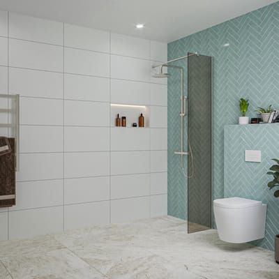 FugaFlow Eccelente Vetro inloopdouche badkamer - 40x200cm - rookglas - wandarm - geborsteld RVS