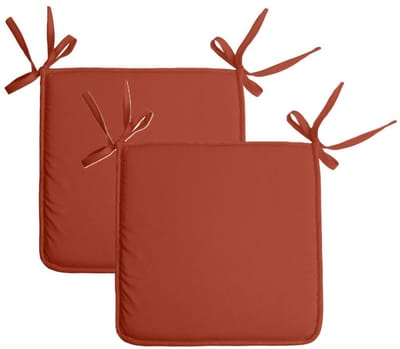 Stof Textile Home stoelkussens - 2x - terracotta - 38 x 38 x 3 cm - voor binnen - touwtjes sluiting - zitkussens plat - vierkant