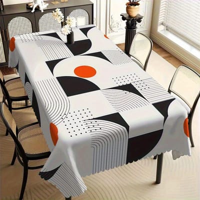 1 st Moderne Eenvoudige Geometrische Rechthoekige Tafelkleed, Waaiervormige Rand Polyester Tafelhoes voor Huis Eetkamer Keuken Hotel Feest 90x140cm black