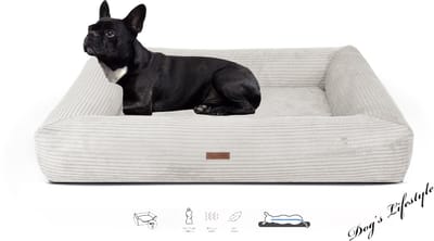 Orthopedische Hondenmand Ribbed Deluxe Rechthoek Lichtgrijs 80cm Medium Ook in XL & XXL Wasbare hoes!