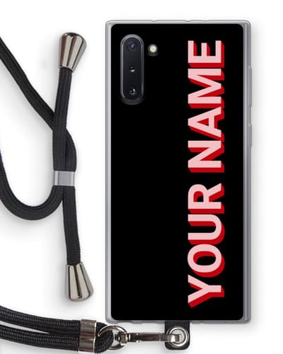Gepersonaliseerd - Case Company® - Hoesje met koord geschikt voor Samsung Galaxy Note 10 hoesje met Koord - Namecase - Telefoonhoesje met Zwart Koord - Bescherming aan alle Kanten en Over de Schermrand