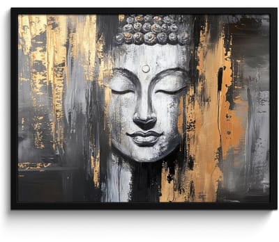 Poster in lijst - Fotolijst 70x50 cm - Posters - Boedhha - Penseelstreken - Goud - Abstract - Posterlijst zwart - Decoratie - Wanddecoratie woonkamer - Muurdecoratie slaapkamer