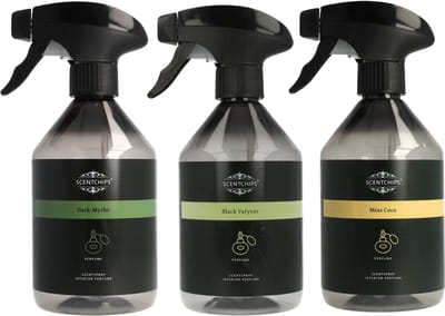Scentchips Dark Myths + Black Vetyver + Miss Coco Interieurspray Set - Roomspray – Huisparfum – Huisspray – Geurspray – Set van 3 - 500ML