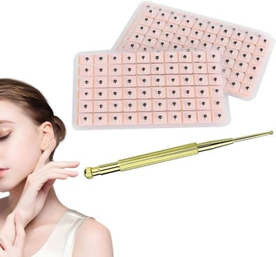 Complete Set van 600 Acupunctuurzaadjes met Koperen Probe op Roze Kaart, Ideaal voor Ooracupunctuur en Acupressuur