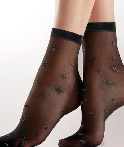 Pretty Polly Sokje - Fashion - Sparkly Star - Mesh - Dames - Enkelsokje - One Size - Zwart