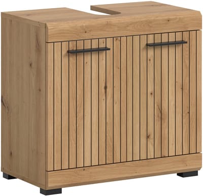 Wastafelkast in artisan look - Zwarte badkamer opbergkast met 2 deuren - 60 cm